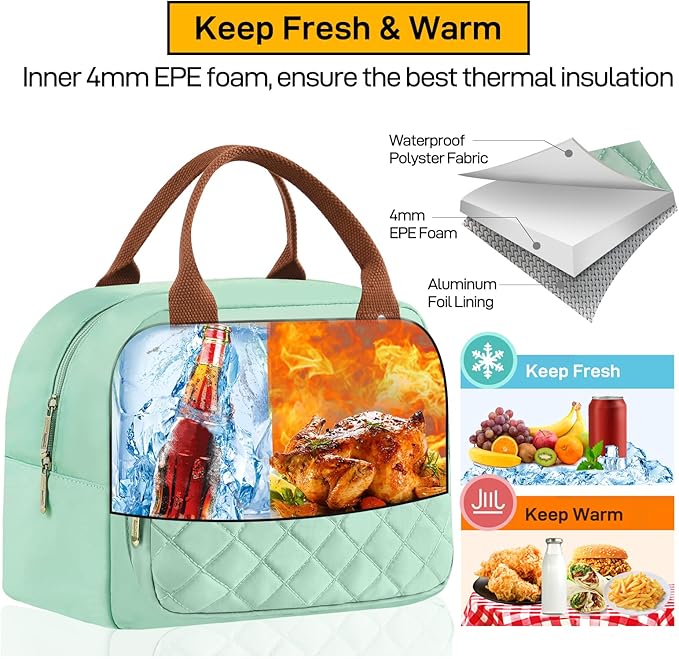 Buringer HOMESPON Lunch Bag for Woman Man Adults with Front Pocket Insulated Lunch Tote Lunch Box Container for Work Picnic or Travel(Green)