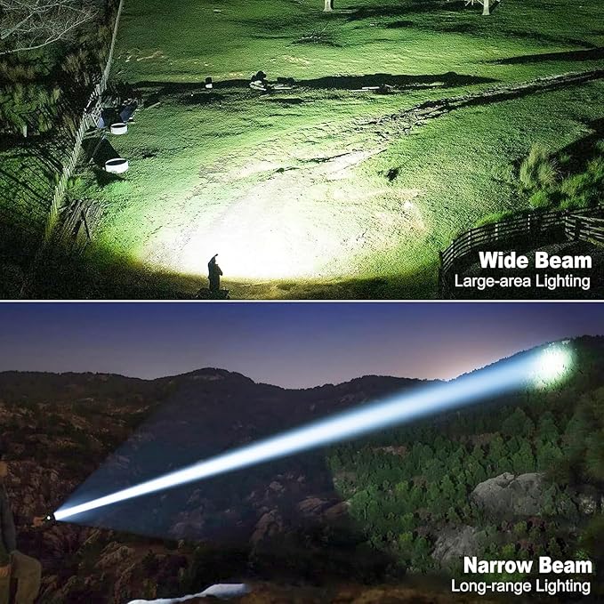 Flashlights High Lumens Rechargeable,Super Bright Tactical Flashlight with LCD Digital Display, 4 Modes Zoom Waterproof Powerful High Powered LED Flashlight for Emergencies Power Outage, Camping