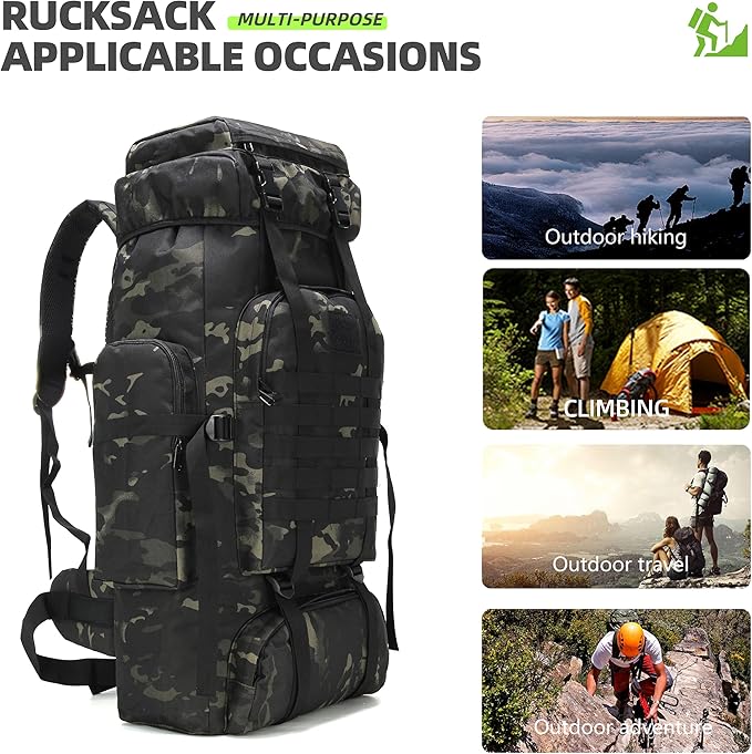 70L Camping Hiking Military Tactical Backpack Outdoor Water-Repellent Adjustable Sport Bags