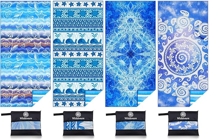 4 Pack Microfiber Lightweight Beach Towel Sand Free Quick Dry Absorbent Thin Compact Towels for Swimming Pool Camping Beach Accessories Large Easy Pack Travel Things for Vacation Essentials Gift
