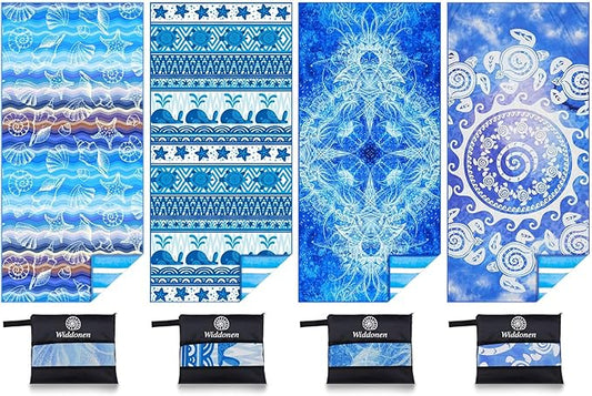 4 Pack Microfiber Lightweight Beach Towel Sand Free Quick Dry Absorbent Thin Compact Towels for Swimming Pool Camping Beach Accessories Large Easy Pack Travel Things for Vacation Essentials Gift