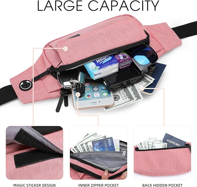 SINNO Large Crossbody Fanny Pack for Women Men Belt Bag With 4-Zipper Pockets for Travel Running Hiking Workout Dog Walking Outdoors Sport Fishing Waist Pack Bag Carrying All Phones