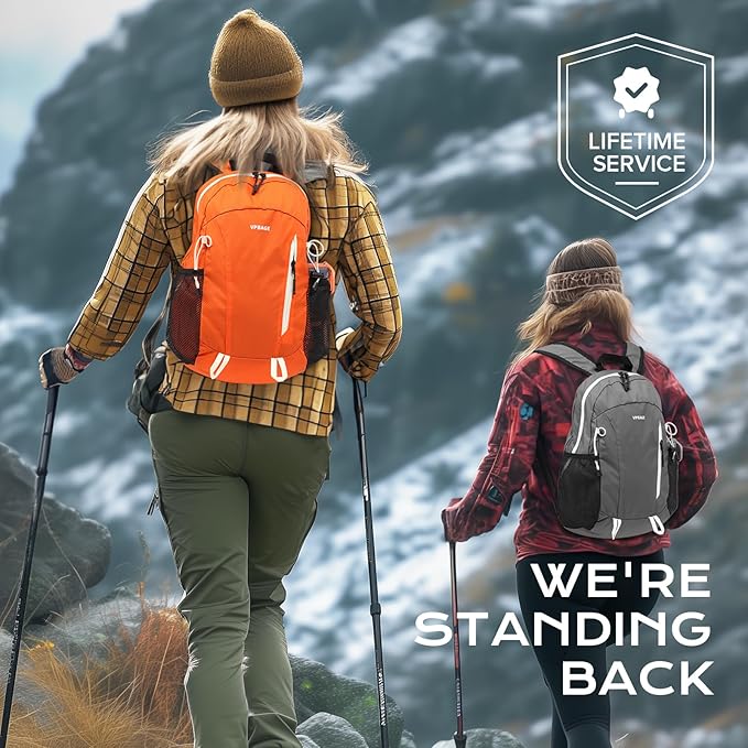 15L Highly Water-resistant Hiking Daypack, Small Backpack Travel Outdoor, Lightweight Day Pack with Tool Loops(Orange)