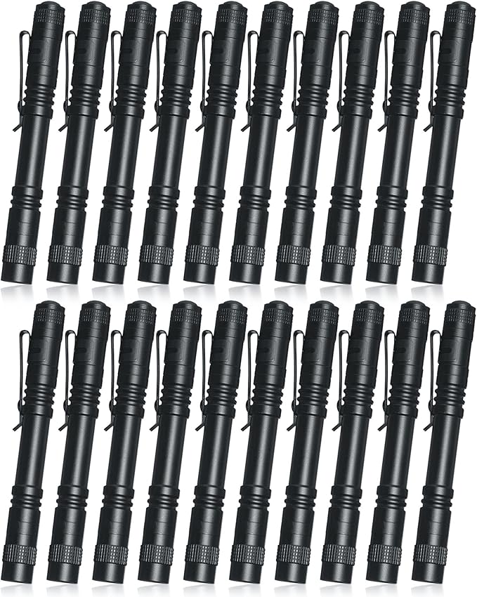 Vinsot 20 Pcs LED Pocket Flashlight Mini Small Handheld Pen Light Bulk Flashlight Tactical Torch with Clip LED Pen Pocket Light for Police Camping Outdoor Inspection Security (5.12 Inch)