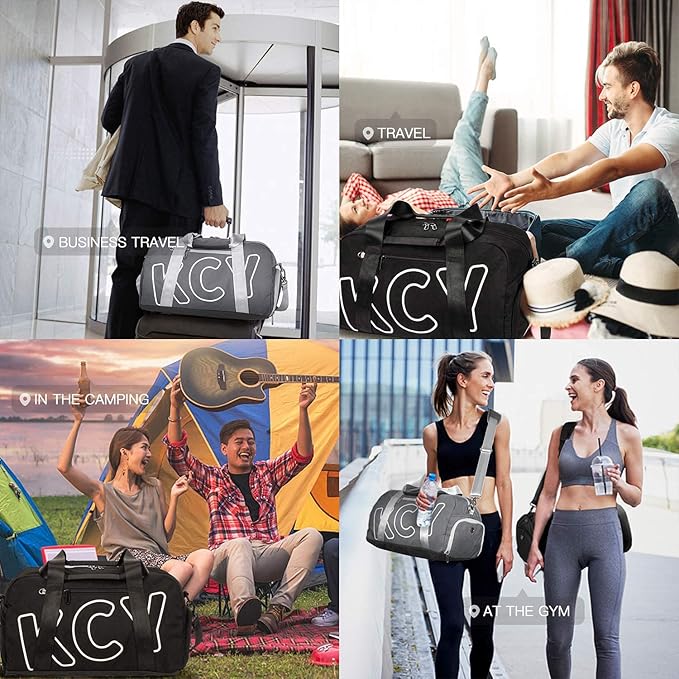KCY Sports Gym Bag with Wet Pocket & Shoes Compartment for Women & Men, Small Sports Duffel Bag for Yoga Baseball Camping Travel, Waterproof, Lightweight, Dark-grey