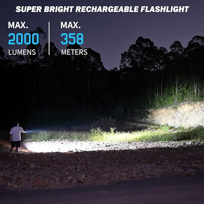 WUBEN C2 Flashlights High Lumens, 2000 Lumens Rechargeable Tactical Flashlights with 7 Modes Flash Light, Pocket LED Flashlight with IP68 Waterproof for Emergencies, Outdoor, Camping