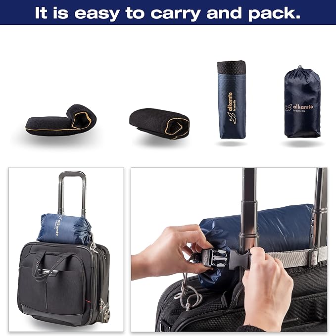 Travel & Camping Comfortable Memory Foam Pillow with Extra Cotton Cover – Easy to Carry Portable Bag