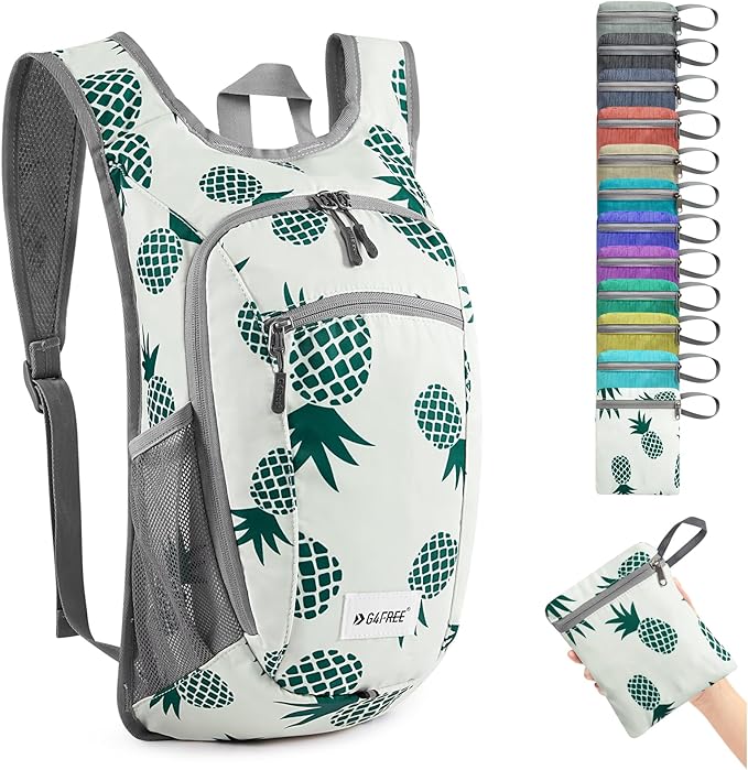 G4Free 10L/15L Hiking Backpack Lightweight Packable Hiking Daypack Small Travel Outdoor Foldable Shoulder Bag(Green Pineapple)