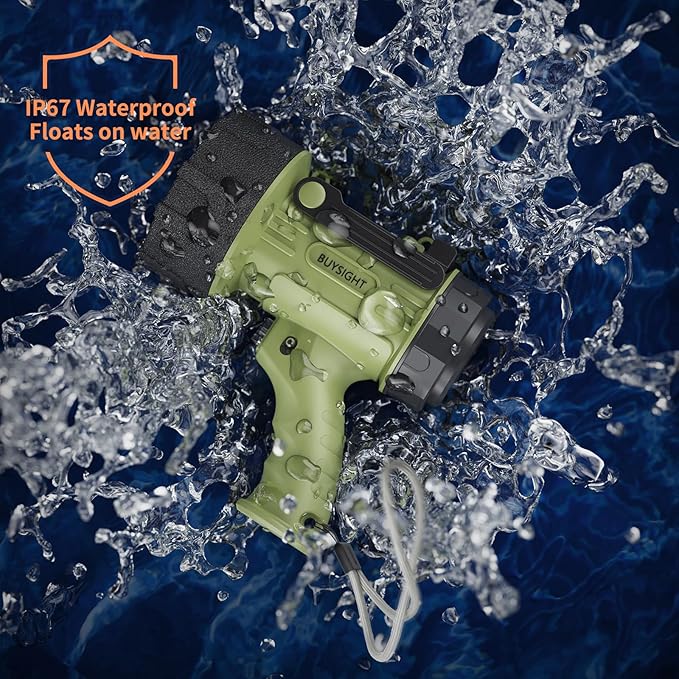 BUYSIGHT Rechargeable Spotlight Flashlight,1000,000 lumens Hand held Spotlight Waterproof Flashlight Hunting Lamp with red Filter (Dark Green)