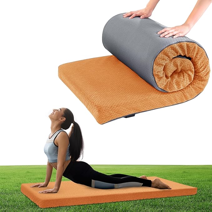 HOMBYS Memory Foam Camping Mattress Pad,Portable Sleeping Pad for Adult,Waterproof Cot Mattress,Roll Up Floor Mattress,Foldable Backpacking Travel Bed for Hiking,Guest Bed
