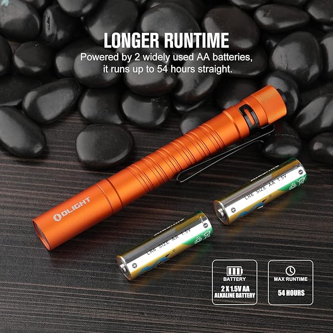 OLIGHT I5T Plus 550 Lumens Tail-Switch Flashlight, Cool White, Battery Powered, 87m Throw, 54 Hours Runtime, Anti-Slip Grip, Pocket Clip