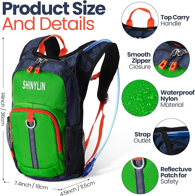 1 Pcs Kids Hydration Backpack with 1.5L Hydration Water Bladder Lightweight Water Backpack Hydration Pack