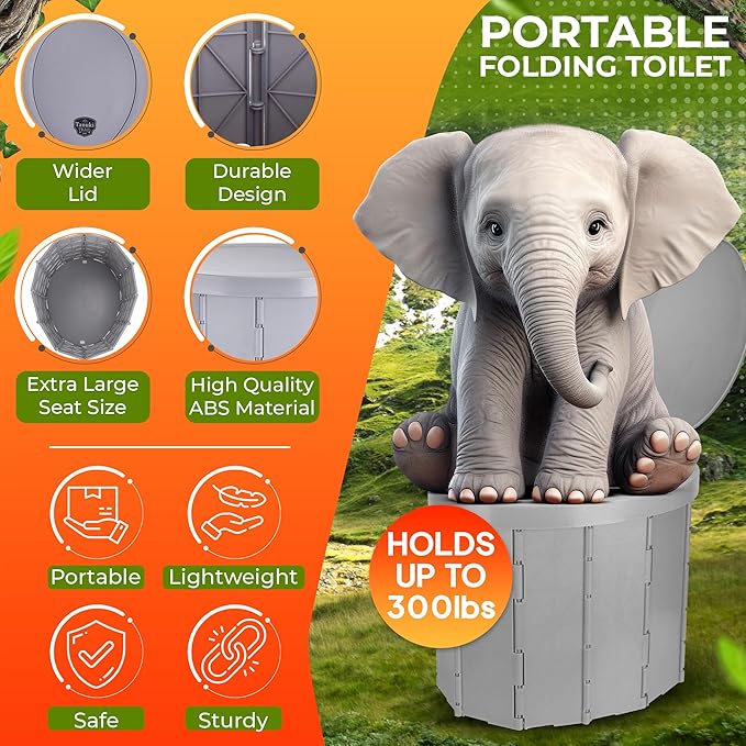 Portable Toilet for Camping with Lid + Pop-Up Privacy Tent, Adults + Kids, Folding Waterproof Porta Potty for Travel, Car, Hiking, Boat, Beach, Tent, Outdoor Trips + 12 Waste Bags