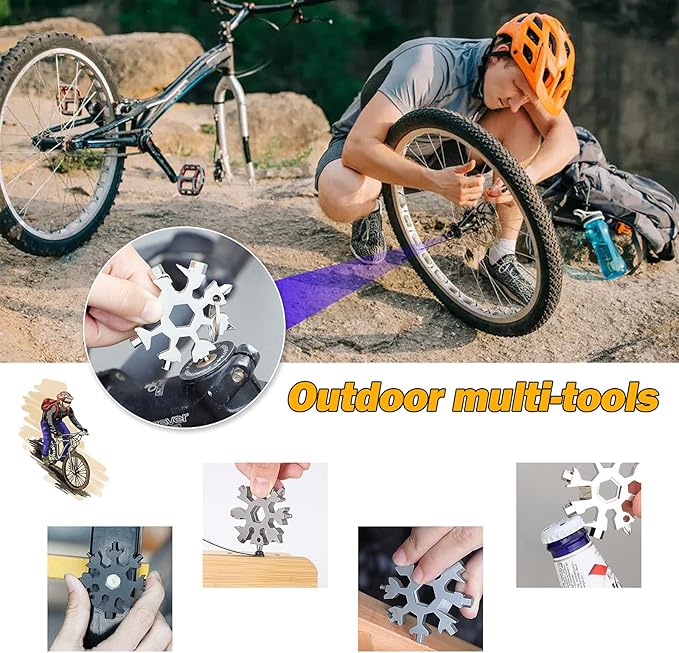 18-in-1 Snowflakes Multi Tool, Stainless Steel Keychain Multitool Portable Snowboarding Screwdriver -Bottle Opener for Christmas Gift for Mens