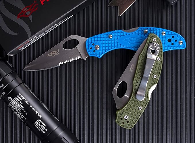 Firebird GANZO F759MS-BL Serrated Blade Folding Pocket Knife 440C Stainless Steel Serrated Blade Nylon Glass Fiber Anti-Slip Handle with Clip Fishing Camping EDC Knife (Blue)