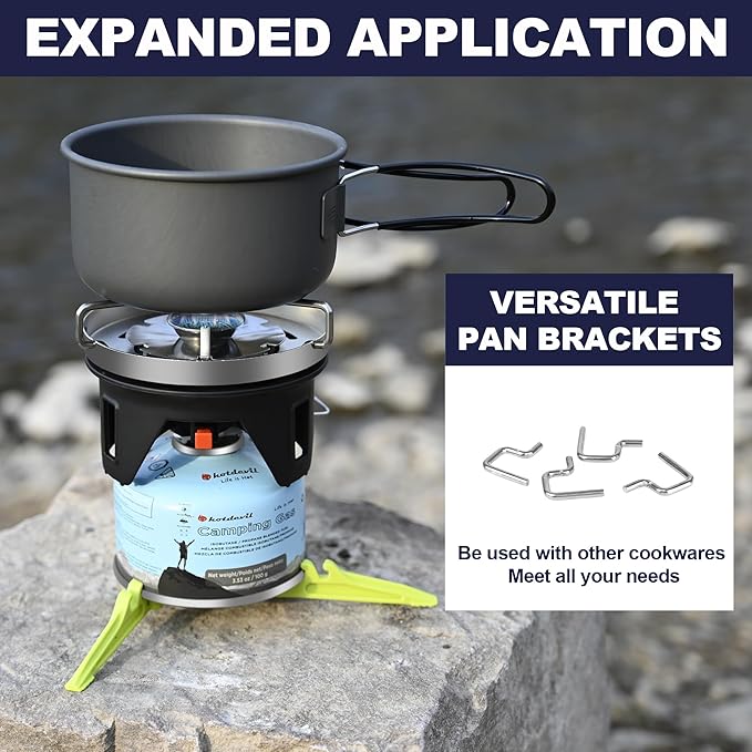1.4L Backpacking Camping Stove Cooking System with Piezo Ignition, Outdoor Portable Burner with Pot & Brackets Camp Stove Camping Stove Kit Propane, Ideal for Hiking Fishing Hunting Emergency