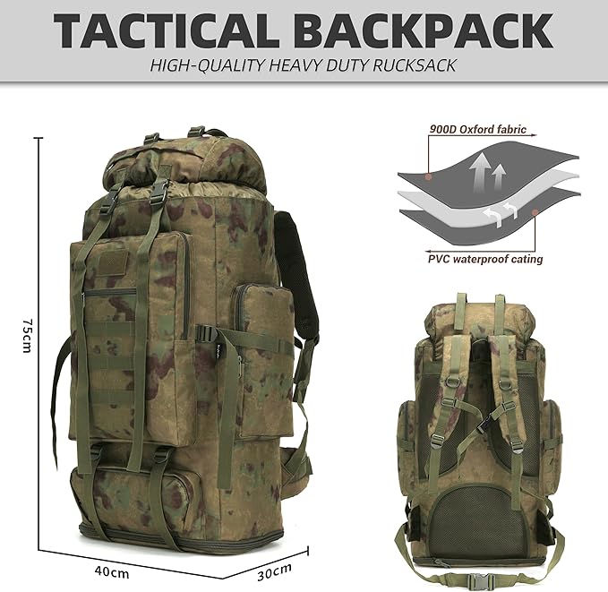 100L Hiking Camping Backpack Tactical Backpack for Men Large Survival Hunting Waterproof Backpack Molle Rucksack Military Camping Backpacking Daypack