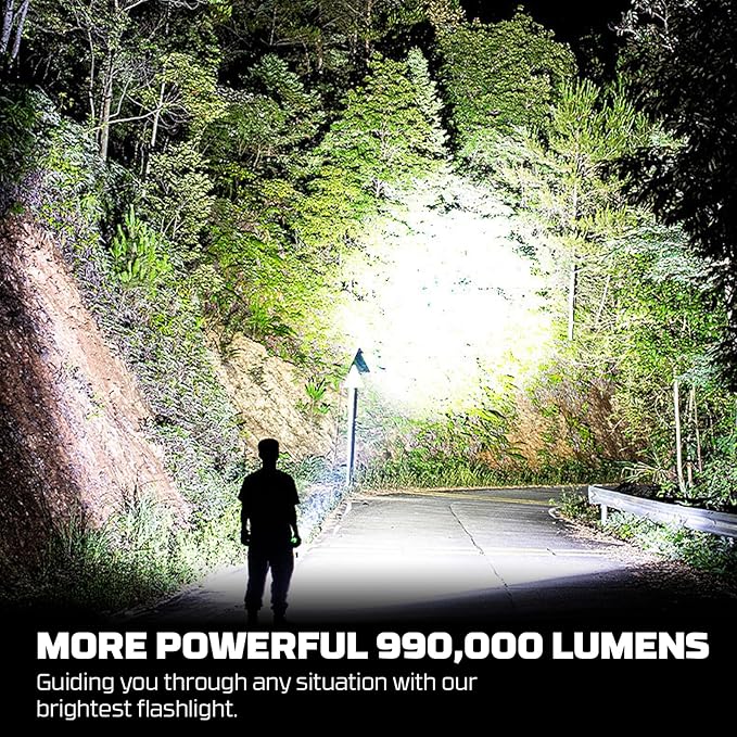 azamine Rechargeable Flashlights 990000 High Lumens - Super Bright LED Flashlight with 5 Modes, IPX7 Waterproof Powerful Flash Light for Camping Hiking