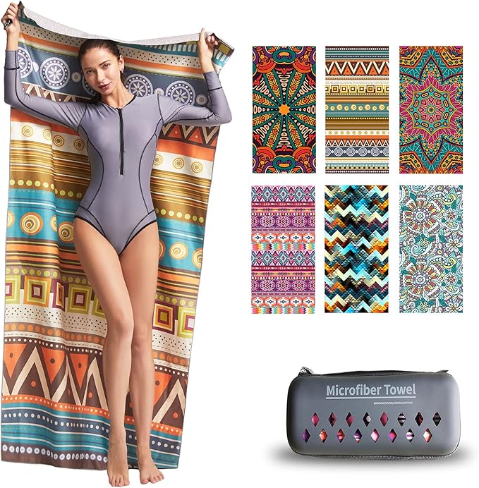 Hiturbo Microfiber Beach Towel-Quick Fast Dry Super Bath Towels Absorbent Lightweight Pool Beach Blanket, Ultra Compact Perfect for Travel Pool Swimming Bath Camping Yoga Gym Sports