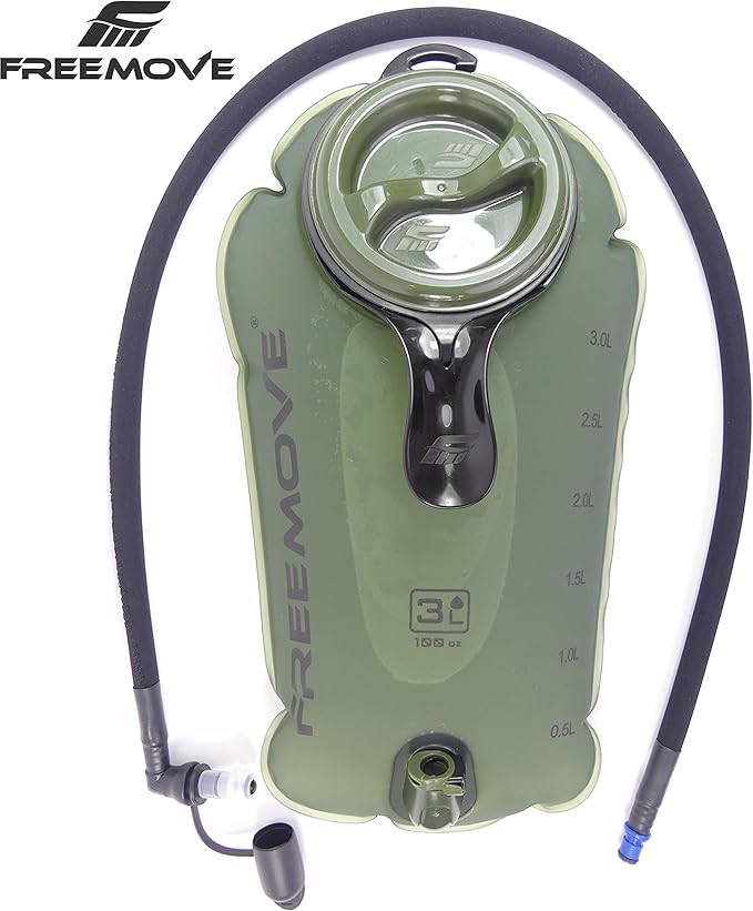 FREEMOVE Hydration Bladder 2L / 3L Water Bladder for Hiking Backpack >Blue or Green< Leak Proof Hydration Pack, Tasteless & BPA Free, TPU Water Reservoir, Quick Release Insulated Tube & Shutoff Valve