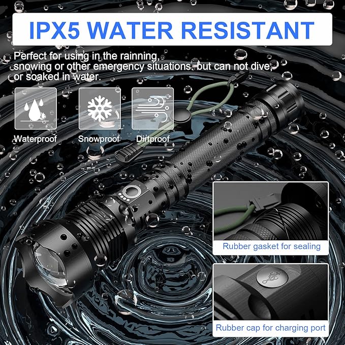 Rechargeable LED Flashlight 990,000 High Lumens, Super Bright Powerful Handheld Flash Lights, Large Tactical Flashlight Outdoor with 5 Modes