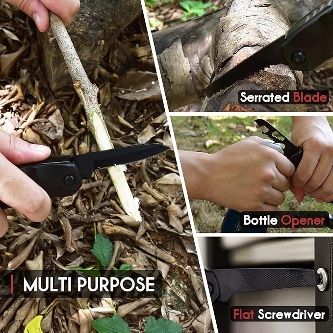 Multitool Camping Accessories, 13 in 1 Hammer Multitool and Key Shaped Pocket Tool, Survival Tool with screwdrivers, Safety Lock, Gifts for Him Men Husband Dad Boyfriend