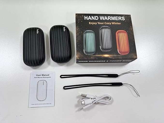 Hand Warmers Rechargeable - 14000mAh Rechargeable Hand Warmers 2 Pack, 15Hrs Warmth Heat Up to 131℉ with LED Light, USB Electric Heated Hand Warmers Reusable Power Bank for Golf, Raynauds, Camping