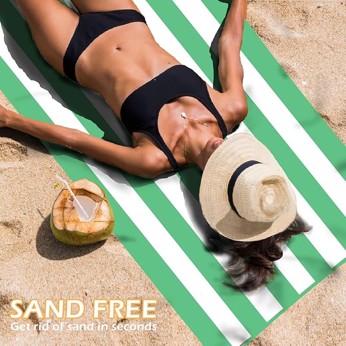 Eunzel 2 Pack Microfiber Beach Towel, Quick Dry Travel Towel Large Sand Free Towel for Beach, Camping, Swim Pool, Gym, Sports& Yoga 71"x32", Stripe Grey & Green