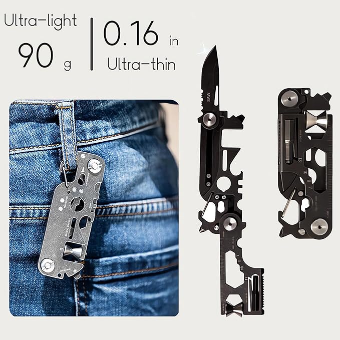 28 in 1 EDC Multi-function Tool, Keychain portable Metal Pocket Tool for men, Wrench for Screw, Ruler, Pulley, Spoke Tool,bottle opener, thread cutter, Self-locking Pocket Knife Multitool