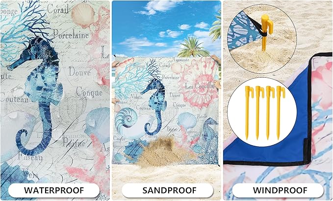 Beach Blanket Waterproof Sandproof Beach Mat 79" X 83" /10'x9'for 2-8 Adults Quick Drying Outdoor Picnic Mat Beach Accessories for Travel, Camping, Hiking