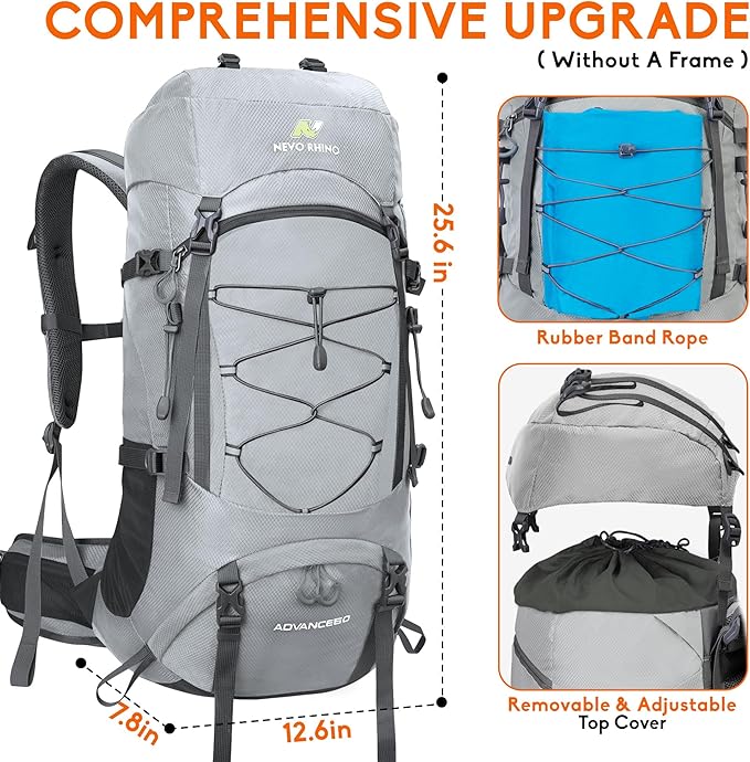 N NEVO RHINO Waterproof Hiking Backpack 50L/60L, Camping Backpack with Rain Cover, Hiking Travel Mountaineering Backpack