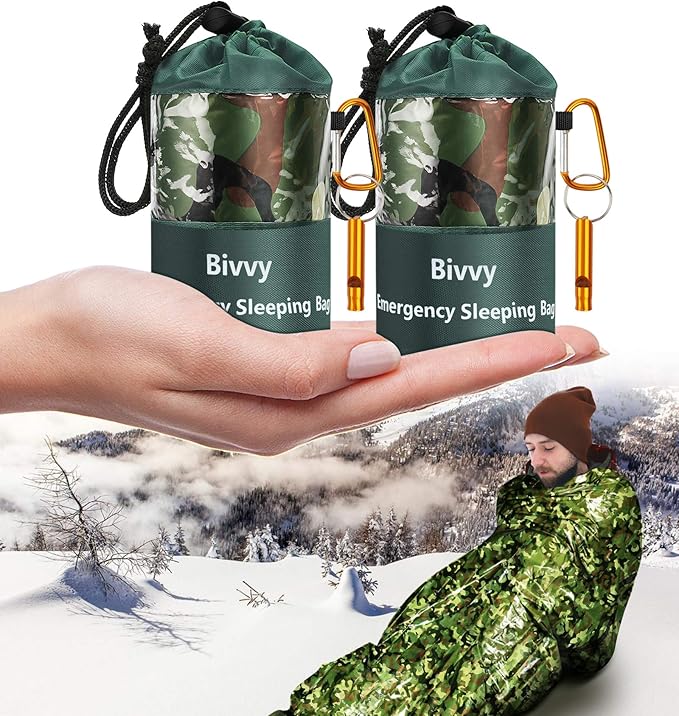 Emergency Sleeping Bags Thermal-Emergency-Blankets Ultralight Space Blankets Survival Waterproof Bivy Sack Multi-Purpose Survival Gear for Hiking, Camping, First Aid Kits, Outdoor Survival Gear