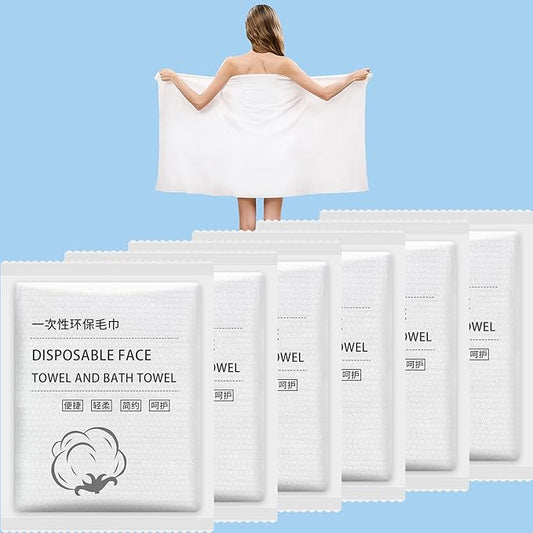 Disposable Bath Towels, 6 Pcs Large Travel Bath Towel 55 * 28 Inches, Travel Essentials Compressed Towel - Portable Disposable Washcloths for Travel Beach Shower Hiking Swim Hotel Camping