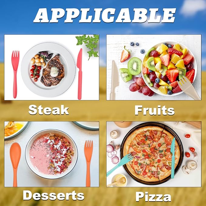 Reusable Travel Utensils Set with Case, 5 Sets Wheat Straw Portable Knife Fork Spoons Tableware, Eco-Friendly BPA Free Plastic Cutlery Travel Picnic Camping Utensils for Kids Adults Daily Use