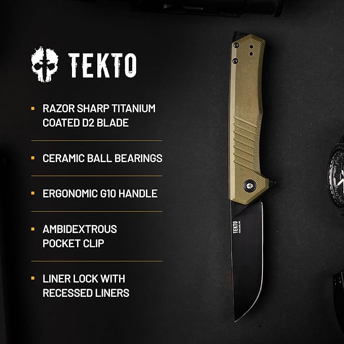 F1 Alpha Folding Pocket Knife - Modified Straight Back Blade, Titanium Coated D2 Steel, Ideal for Outdoor Camping and Backpacking, Tactical Carbon Fiber Handle, Blue Titanium Accents