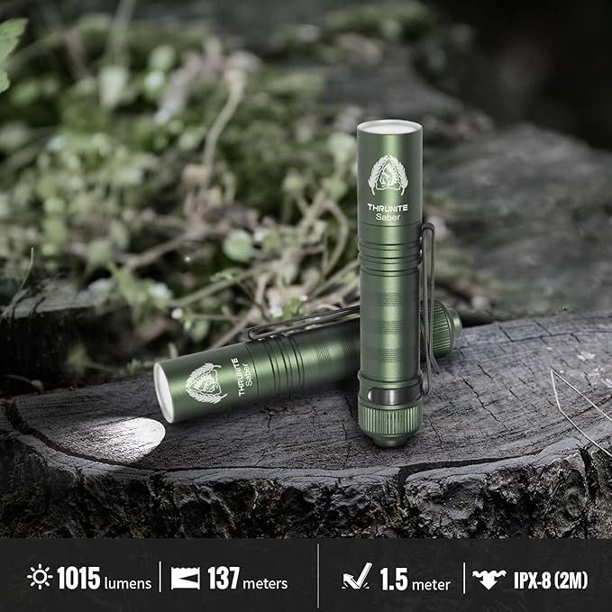 ThruNite BSS Saber 1015 Lumens AA Mini Flashlight Rechargeable, Small EDC Flashlight with Clip High Performance LED Light (Dark Green)
