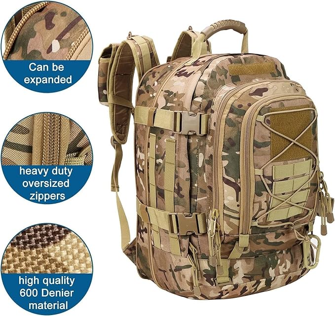 Expandable 40-64L Military Tactical Backpack 3 Day Bag Hiking Gym Sport Camping