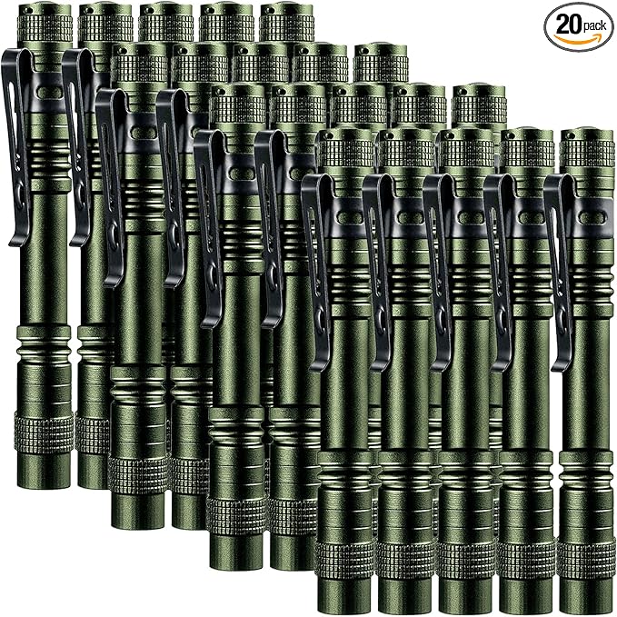 20 Pack Pen Light Flashlight Mini Small Flashlight with Clip Waterproof LED Pocket Pen Flashlights for Camping, Inspection, Work, and Emergency(Large,Green)
