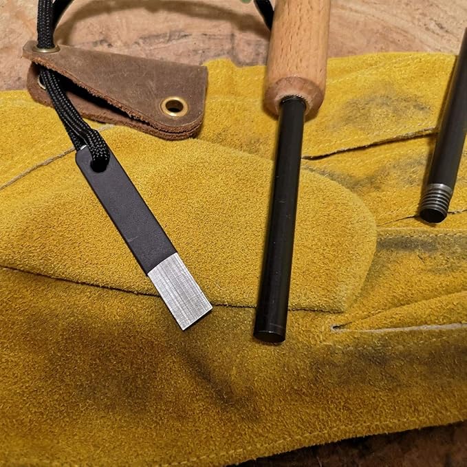 BSGB Ferro Rod Fire Starter with Wood Handle 5/16" Inch Survival Magnesium Ferro Rod with Striker & Paracord Rope Camping Survival Kit