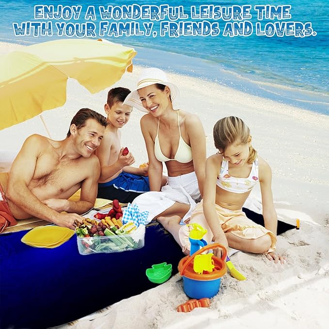 Beach Blanket Waterproof Sandproof 1-7 Adult Oversized 78 '' × 81 '' Lightweight Durable Compact Sand Free Beach Mat for Travel Camping Hiking Picnic Blanket Extra Large