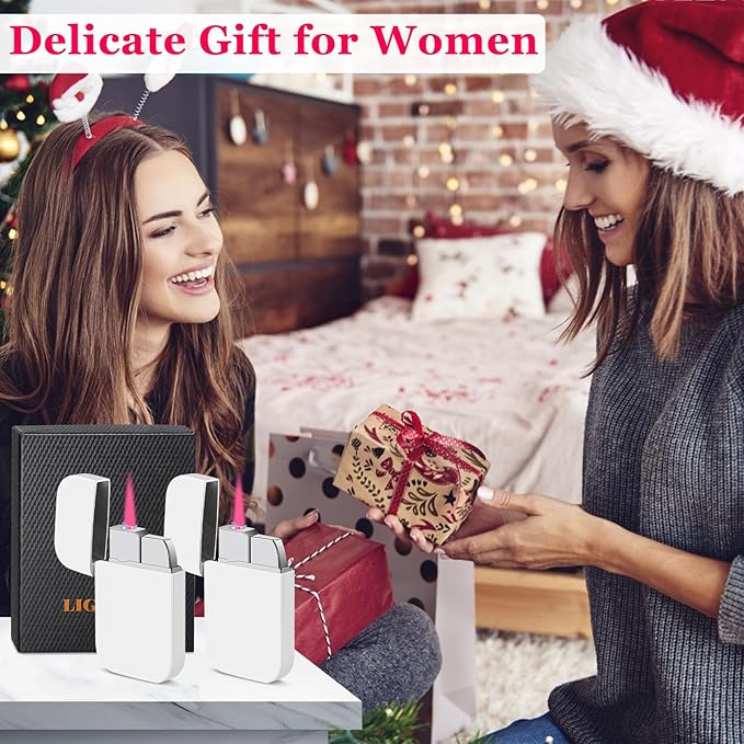 2 Pack Pink Flame Torch Lighter,Cute White Lighter,Refillable Butane Lighter,Windproof Torch Lighter for Outdoor Camping BBQ Candle,Nice Gift for Girls,Women on Birthday,Mother's Day Without Butane