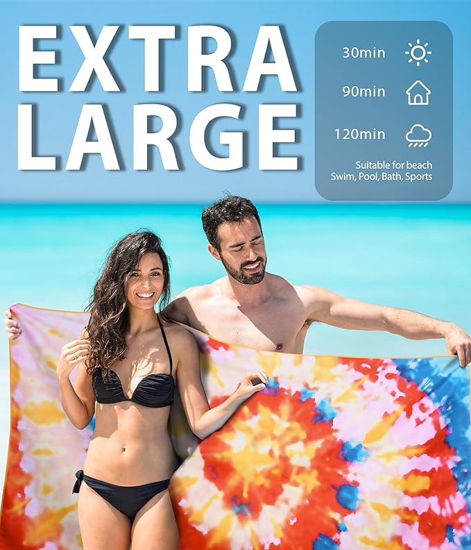 Microfiber Beach Towel – Orange Soda Quick Dry Lightweight Sand Free Oversized Large Accessories Travel Must Have Swim Pool Yoga Camping Gear Summer Cruise Ship Essentials Cloud Compact Gift 71''32''