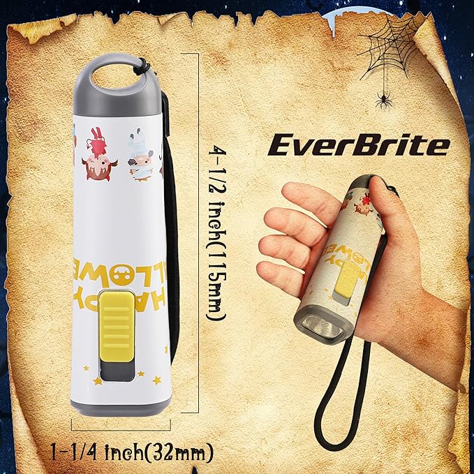 EverBrite Halloween Flashlights Halloween Gifts, Small LED Flash Light Handheld Torch with Lanyard 3AAA Battery Included, 1 Pack-White