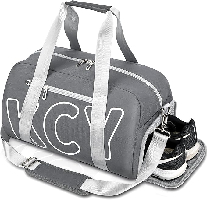 KCY Sports Gym Bag with Wet Pocket & Shoes Compartment for Women & Men, Small Sports Duffel Bag for Yoga Baseball Camping Travel, Waterproof, Lightweight, Dark-grey
