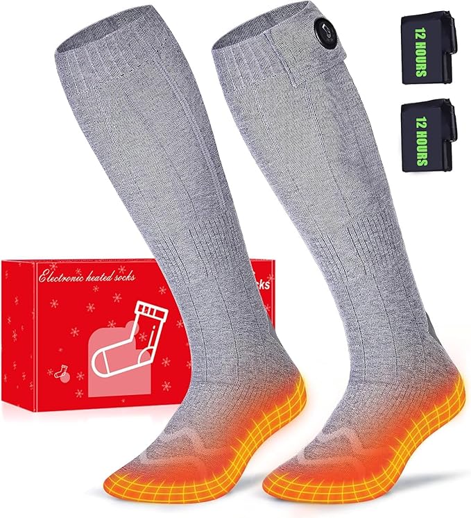 Heated Socks, 2023 Upgraded Rechargeable with 12Hrs Max Heating Time, Heated Socks for Men Women with Battery, Electric Heated Socks for Outdoors, Hunting, Golf, Camping, Warm Gifts
