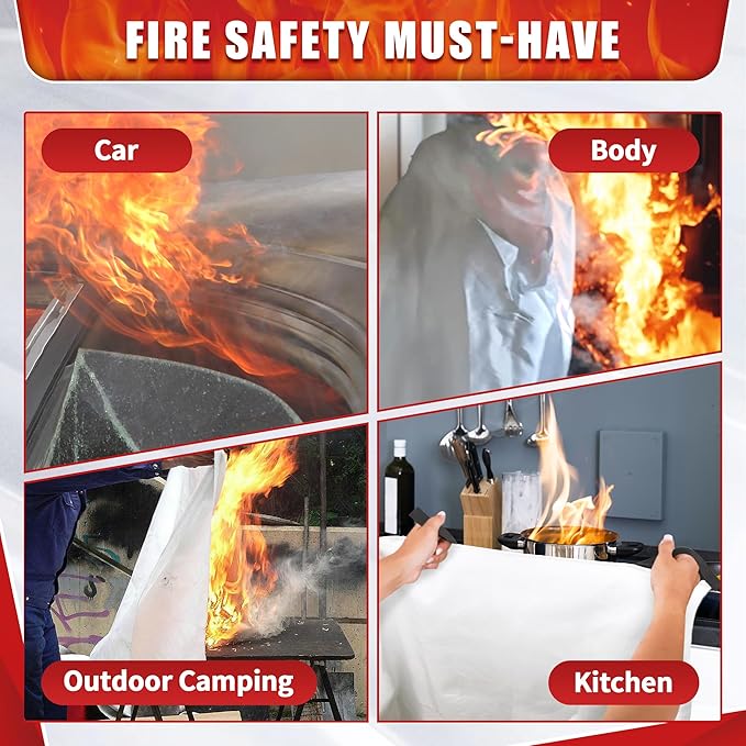 FIXSMITH Fire Blanket for Home and Kitchen, Emergency Fire Blanket-4 Pack, Flame Suppression Fiberglass Fire Blankets for House Camping Car Office Warehouse Emergency Survival Safety - 40 in x 40 in