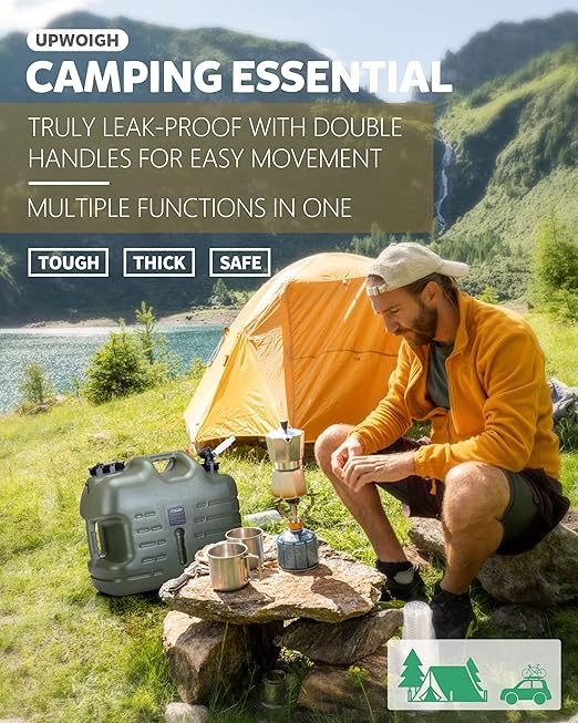 5 Gallon Water Jug, Camping Water Container,Truly No Leakage Water Storage,Large Military Green Water Tank,BPA Free Portable Emergency Water Containers for Outdoors Hiking Accessories