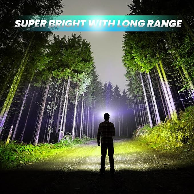 Rechargeable LED Flashlights High Lumens, 900,000 Lumens Super Bright Flashlights with 7 Lighting Modes, Long Lasting and Water Resistance, Powerful Flashlights for Home Camping Hiking(2 Pack)