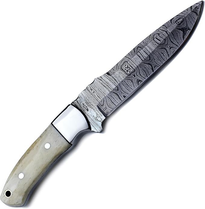 Handmade Damascus Steel Knife Bowie for Hunting,Survival,Camping,Bushcraft,Fixed Blade Dagger with Drop Point Full Tang Micarta Handle, Leather Sheath - WKD-781