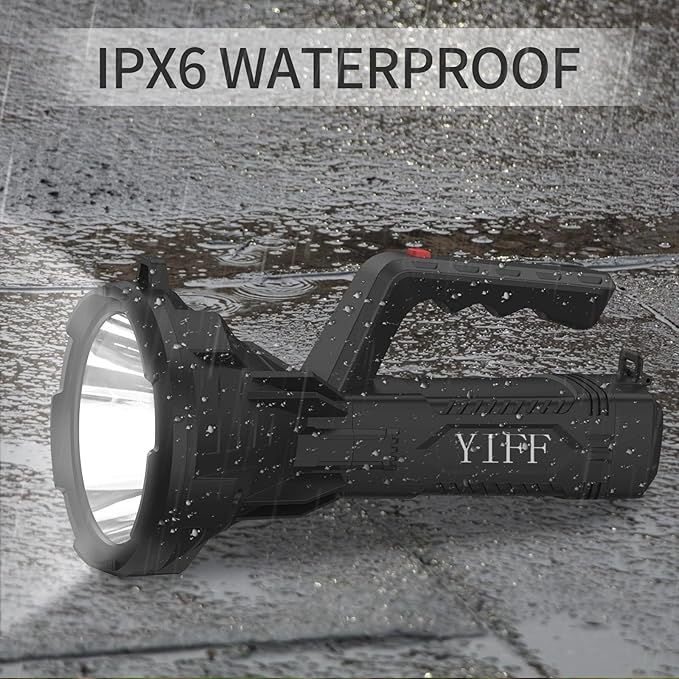 6000 High Lumen LED Spotlight with 20Hrs Ultra-Long Running & 10000mAh Power Bank, IP66 Waterproof Spot Lights Outdoor Handheld for Boating, Hunting, Fishing, Camping